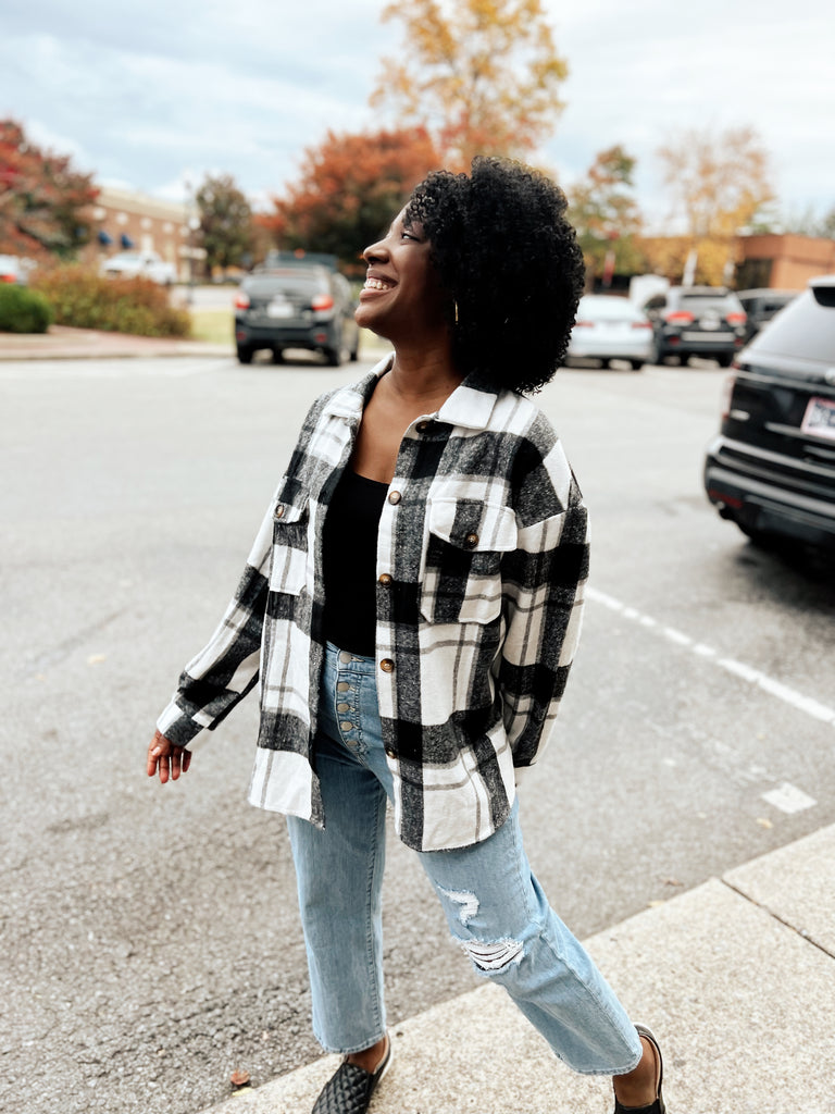 All My Days In Plaid Shacket - Black