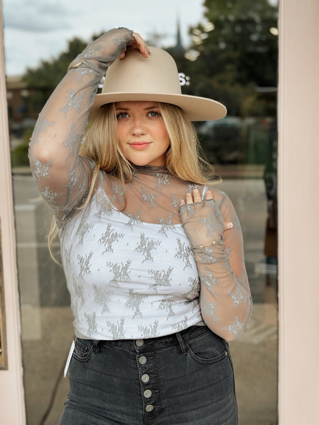 Pretty In Lace Top - Slate