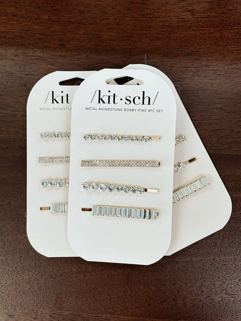 Kitsch Metal Rhinestone Assorted Bobby Pins - Gold