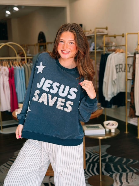 Jesus Saves Sweatshirt - Navy